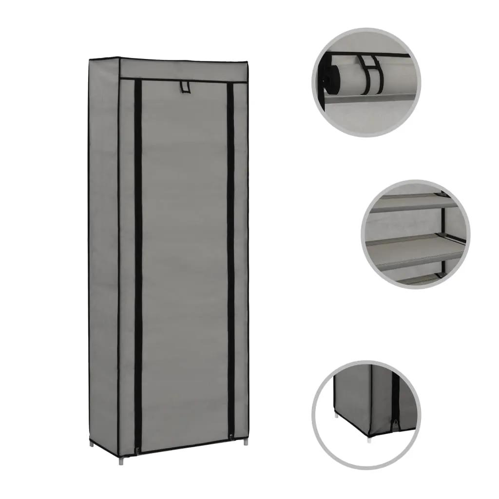 vidaXL Shoe Cabinet with Cover Grey 57x29x162 cm Fabric