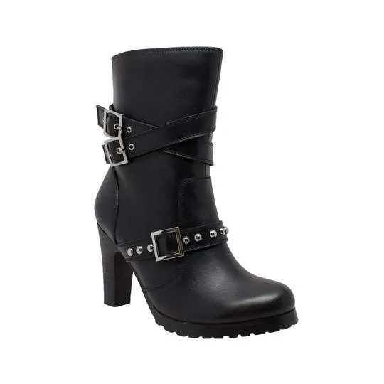 Women's 10" Three Buckle Boot Black Leather Boots