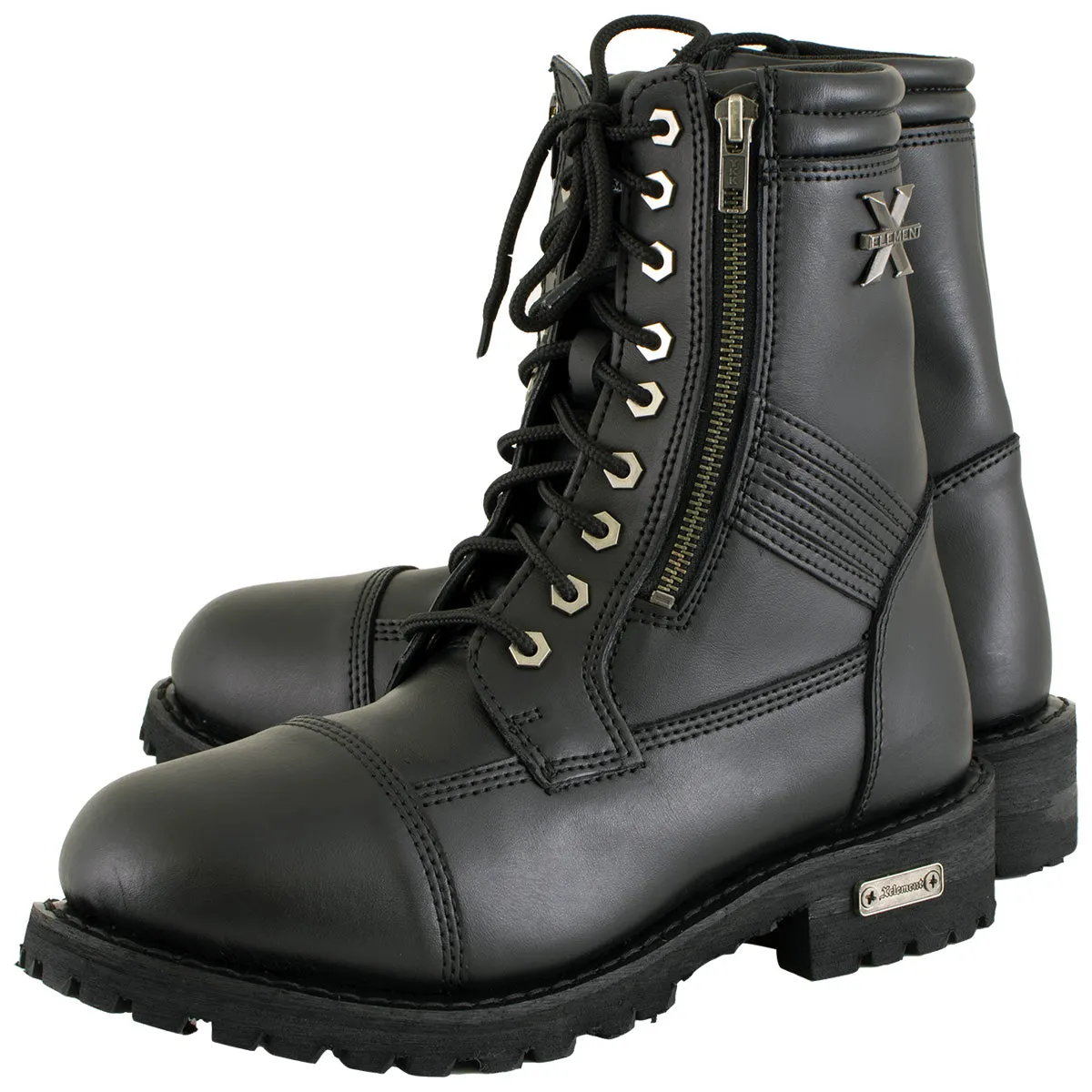 Xelement 1506 Men's Impact Black Premium Leather Lace-Up Motorcycle Biker Rider Boots