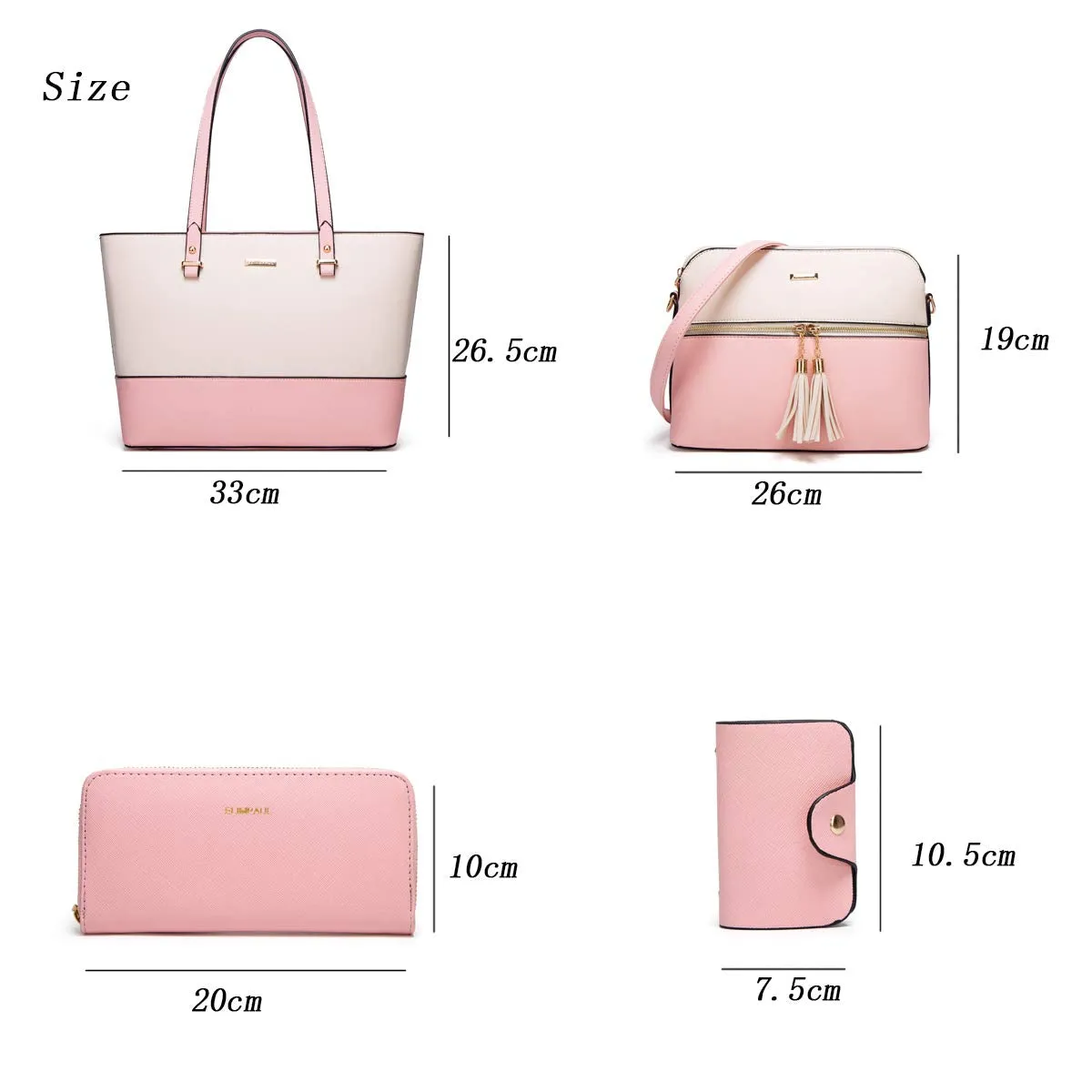 YTL Damen Handtasche Tote Shopper Groß Schultertasche Umhängetasche Geldbörse Kartenhalter Tasche 4-teiliges Set für Büro Schule Einkauf Reise Geschenk beige rosa