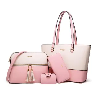 YTL Damen Handtasche Tote Shopper Groß Schultertasche Umhängetasche Geldbörse Kartenhalter Tasche 4-teiliges Set für Büro Schule Einkauf Reise Geschenk beige rosa