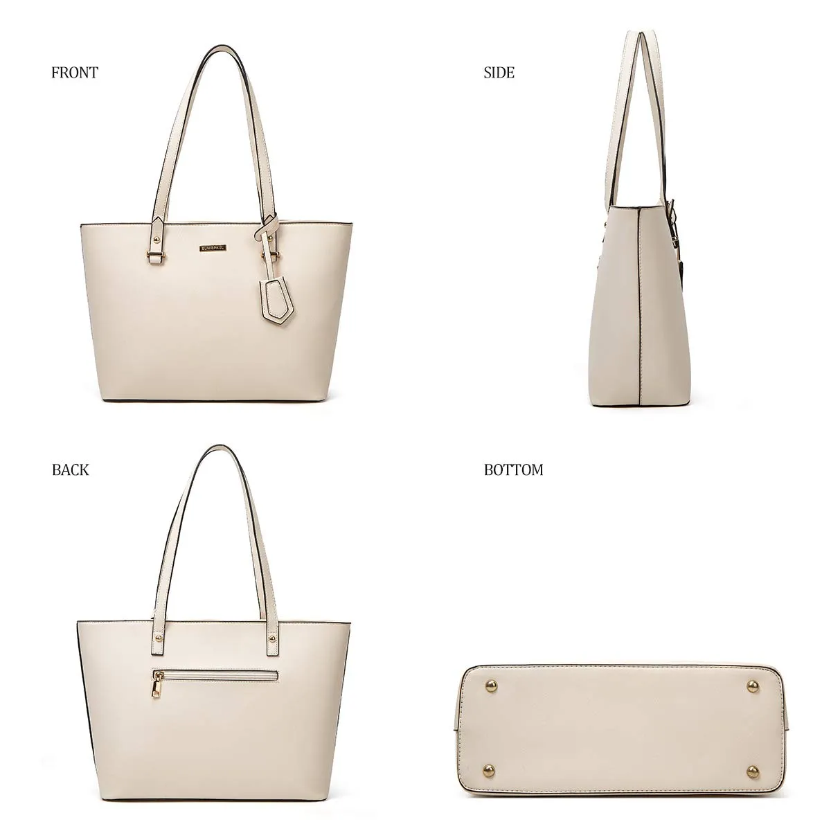 YTL Damen Handtasche Tote Shopper Groß Schultertasche Umhängetasche Geldbörse Kartenhalter Tasche 4-teiliges Set für Büro Schule Einkauf Reise Geschenk Beige