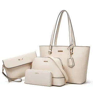 YTL Damen Handtasche Tote Shopper Groß Schultertasche Umhängetasche Geldbörse Kartenhalter Tasche 4-teiliges Set für Büro Schule Einkauf Reise Geschenk Beige