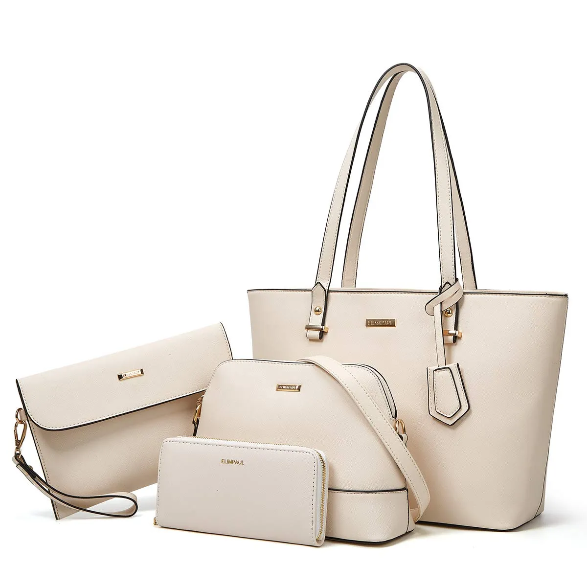 YTL Damen Handtasche Tote Shopper Groß Schultertasche Umhängetasche Geldbörse Kartenhalter Tasche 4-teiliges Set für Büro Schule Einkauf Reise Geschenk Beige