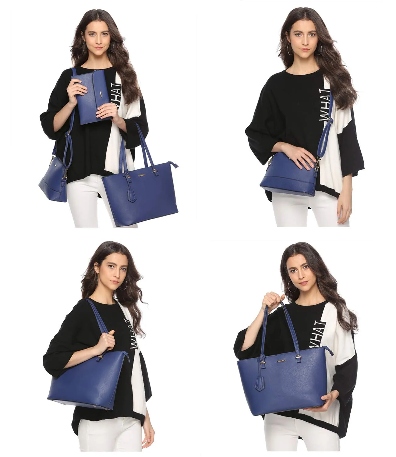 YTL Damen Handtasche Tote Shopper Groß Schultertasche Umhängetasche Geldbörse Kartenhalter Tasche 4-teiliges Set für Büro Schule Einkauf Reise Geschenk Blau