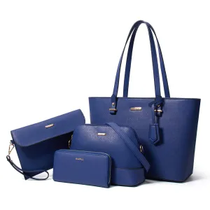 YTL Damen Handtasche Tote Shopper Groß Schultertasche Umhängetasche Geldbörse Kartenhalter Tasche 4-teiliges Set für Büro Schule Einkauf Reise Geschenk Blau